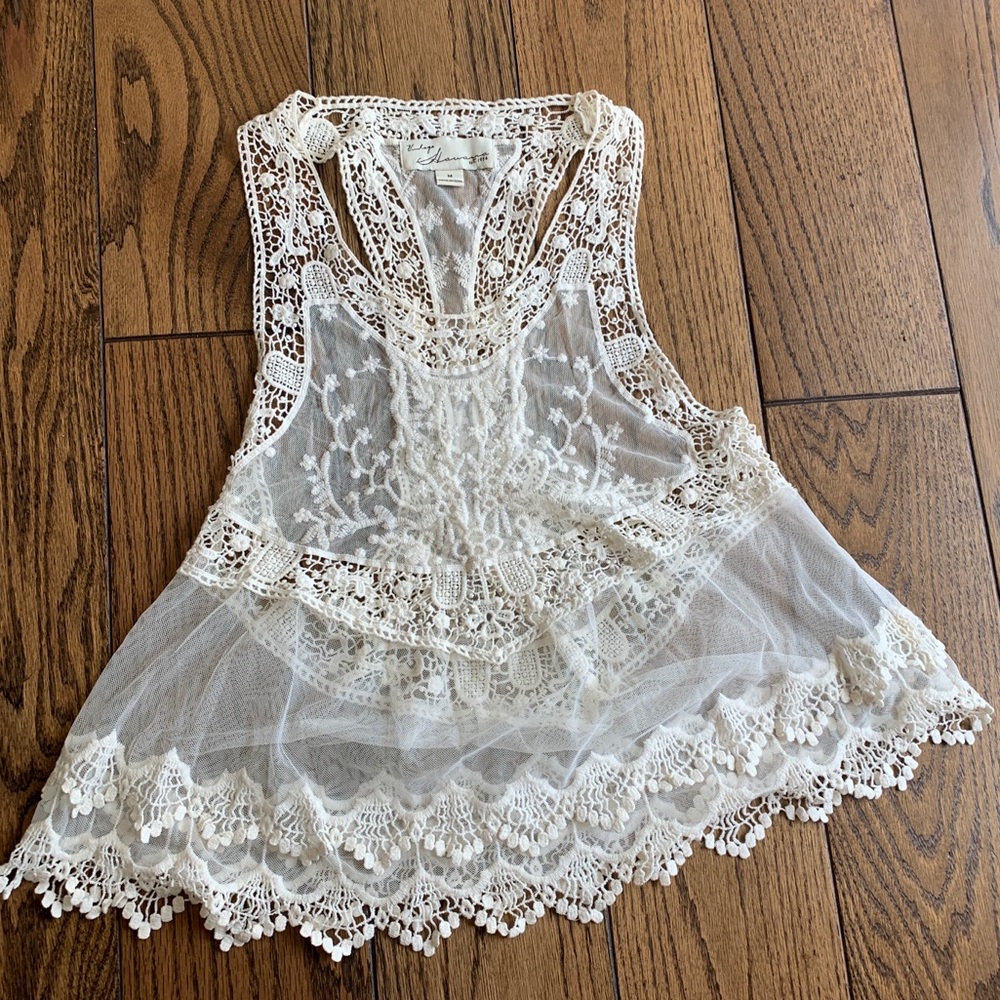 Ivory crochet sheer tank top